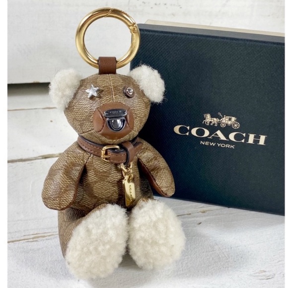 Coach Logo Leather Bear Bag Charm - Picture 1 of 7